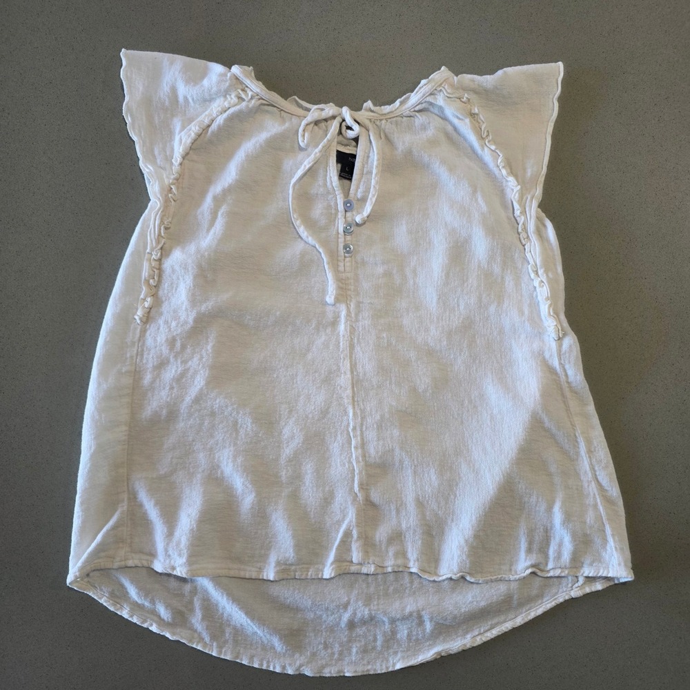 Harve Benard Womens White Flutter‎ Sleeve Ruffle Tie Neck Blouse Size L